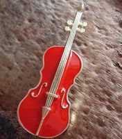 Brosche Geige Cello Rot-Gold
