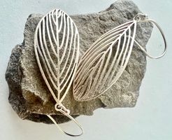925 Silber Ohrhänger Blatt Design handgefertigt Vintage 6 cm
