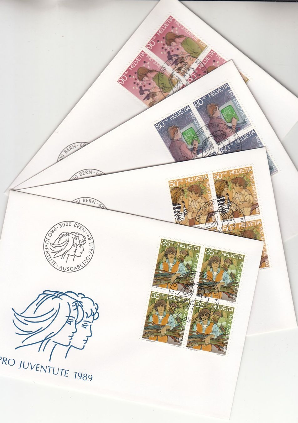 Alle Briefmarken: SBK J311 - J314 im 4er-Block FDC – Gebraucht aus Bürglen TG von StampGraf