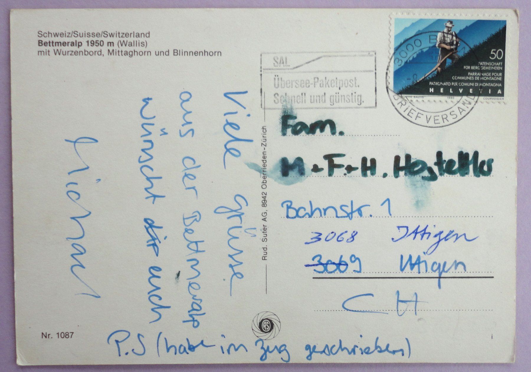 Cartoline postali: Bettmeralp 1850 m (Wallis) – Difettoso da Fétigny venduto da Billy2miny 1