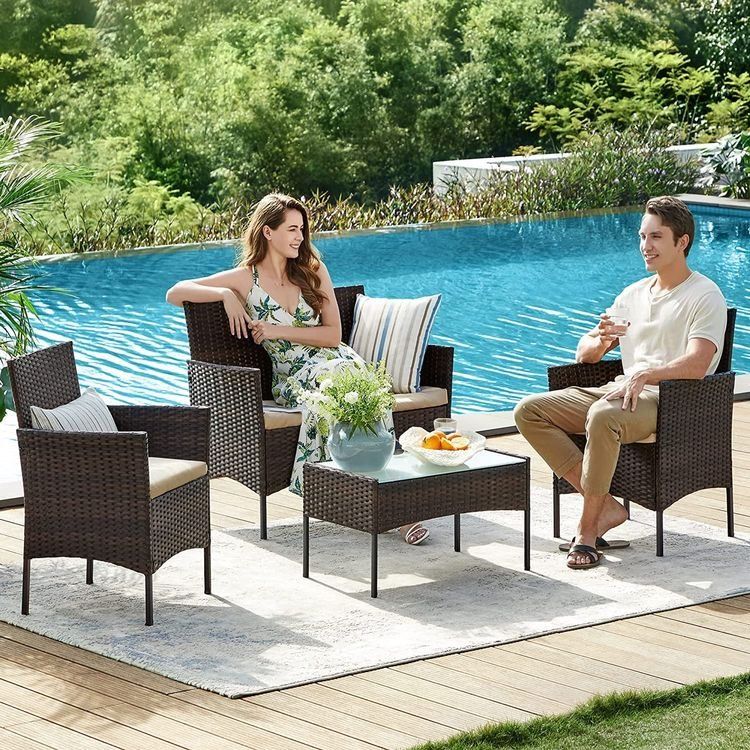Set di tavolo e panche: Balkonmöbel Gartenmöbel Set Polyrattan Lounge Braun JONAS – Nuovo e nell'imballaggio originale da Lachen SZ venduto da MAMORU-MOEBEL 3