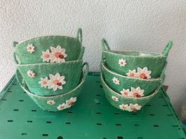 6 Stk. Körbe grün mit Blumen - Frühling neu