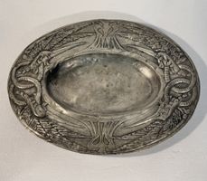Antique Art Nouveau Pewter Dish with Dragon Design