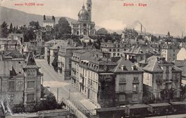 Zürich-Enge, Bahn-Waggons, gelaufen um 1935 (Monopol-Karte)