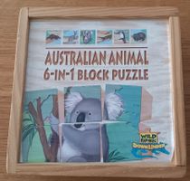 HOLZ - KLÖTZLI -PUZZLE - AUSTR.TIERE* 13X13X5/VORLAGEN/GEBR.