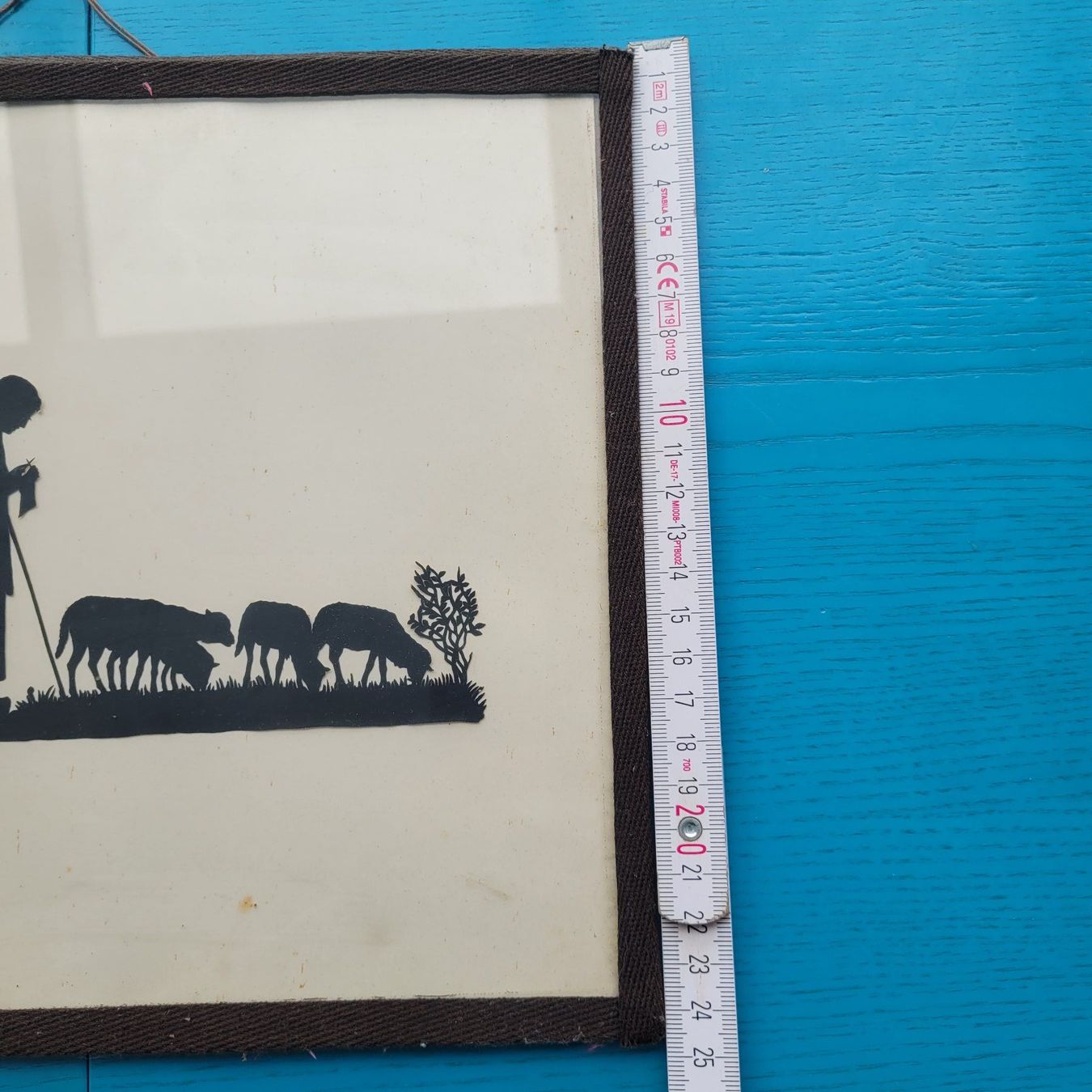 Grafica & Litografie: Scherenschnitt Bild mit Schäfer,Schafen im Rahmen- Antik – Usato da SCHÜBELBACH venduto da CoKaHa 3