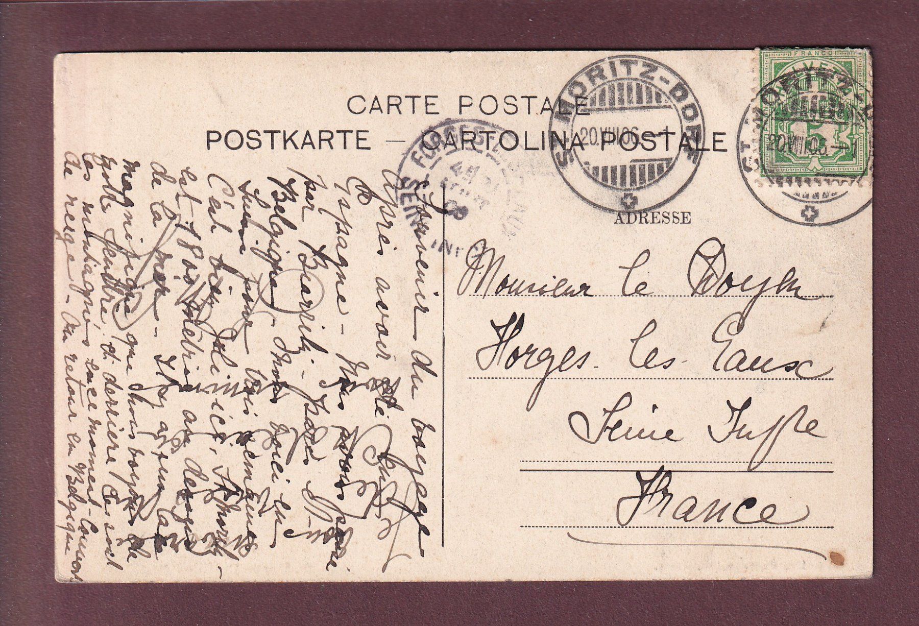 Ansichtskarten: ST. MORITZ-DORF und BAD - 1906 – Gebraucht aus Pully von nicecards 1