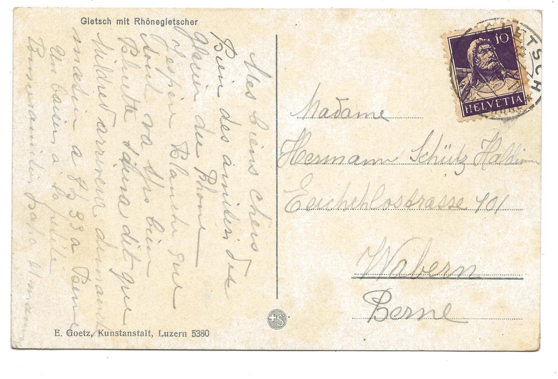 Cartoline postali: Gletsch Grimselstrasse BE/VS Rhonegletscher - Postauto 1931 – Usato da Engelburg venduto da Cartophil 1