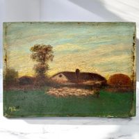 Peinture Ancienne Paysage Campagne huile panneau Signée M.Z.