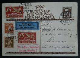 1929 Flugpost Karte von Heiden nach München Bundesfeierkarte