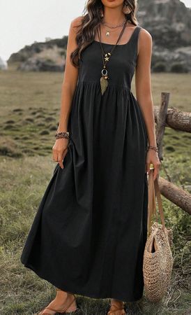 wow Sommerliches Maxikleid, schwarz, L/XL, Baumwolle