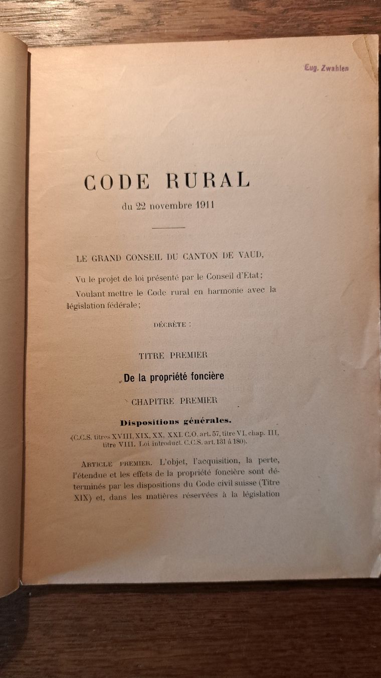 Bücher: Code Rural, édition originale de 1911. Rare!  – Gebraucht aus Pailly von jme99 1