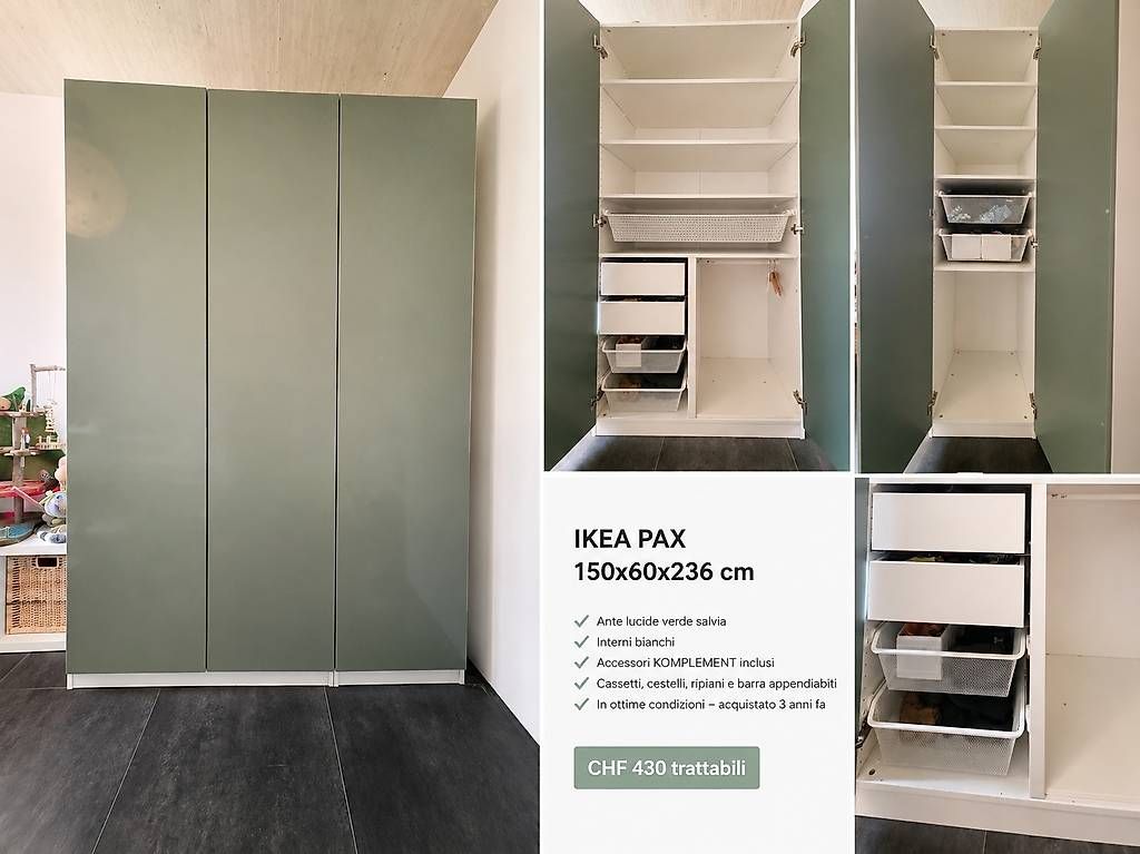 Armadi: Armadio PAX 150×60×236 cm con accessori KOMPLEMENT – Usato da Tesserete venduto da sar_rt6f