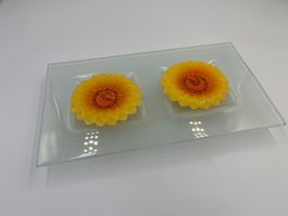 Sonnenblumen Kerzen mit Glasteller, Sommer Dekoration