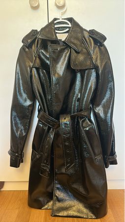 Trench-coat en vinyle noir, taille XS américain