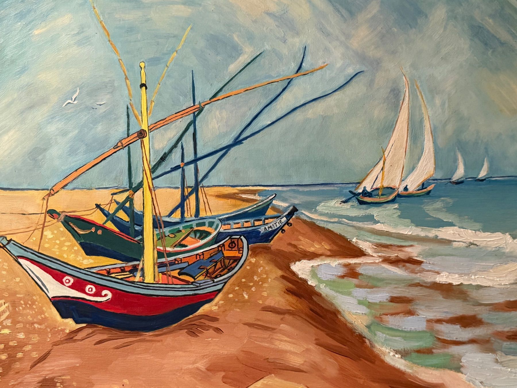 Gemälde: Ölgemälde Boote am Strand mit Segelschiffen – Gebraucht aus Basel von PAUL_ART 3