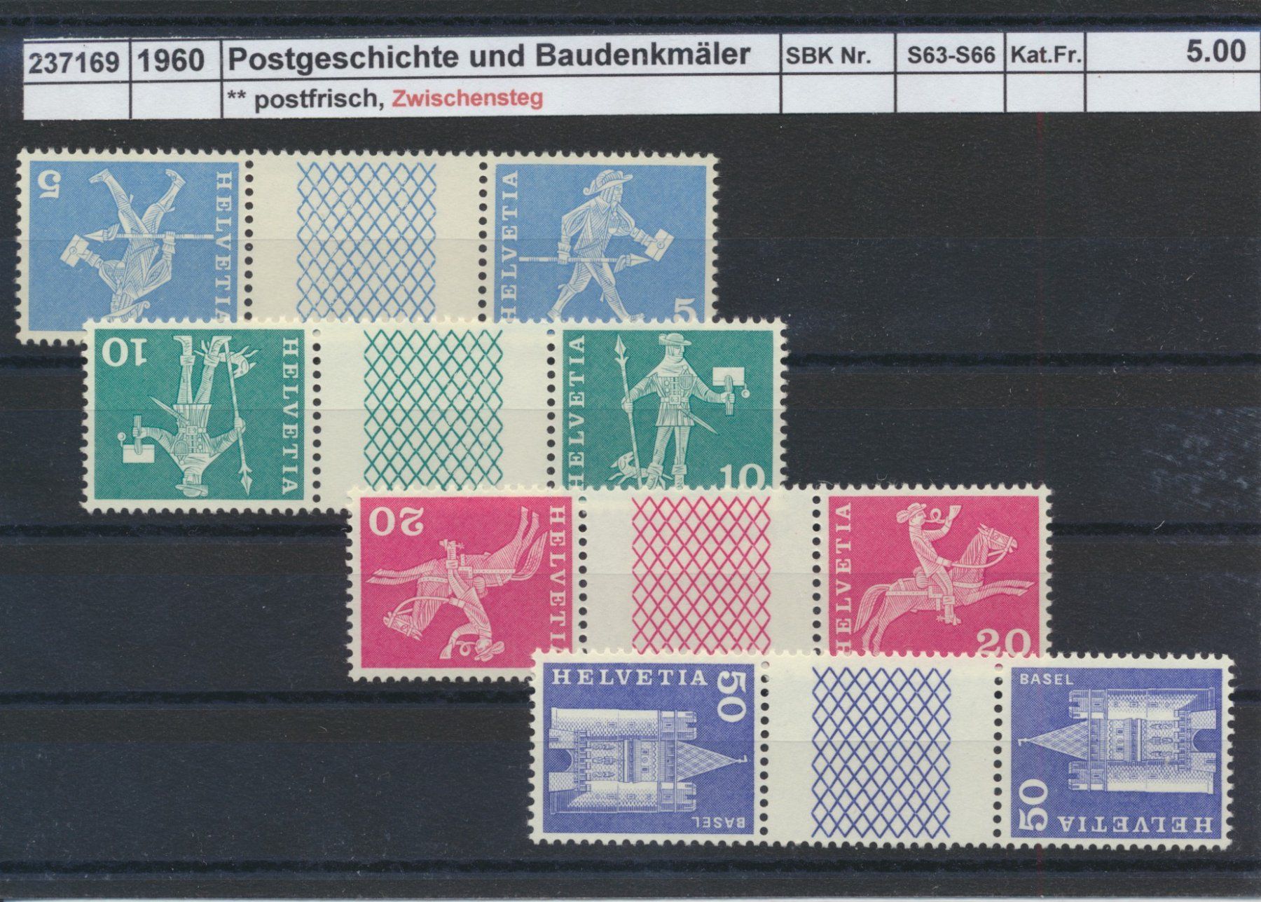 Tutti i francobolli: 1960 Zwischensteg, "Postgeschichte", ** postfrisch – Nuovo (secondo la descrizione) da Winterthur venduto da Zupogeru