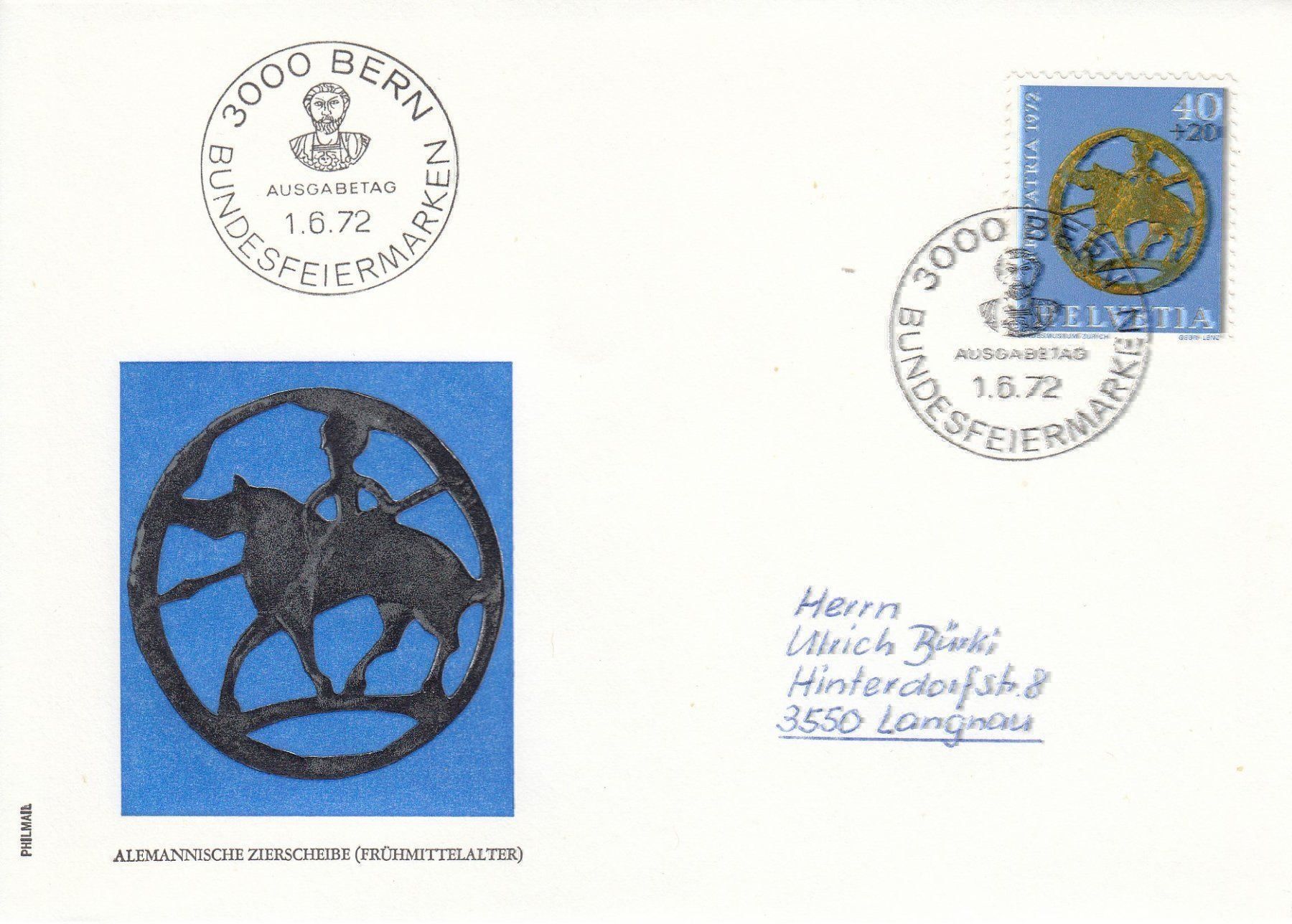 Tutti i francobolli: 1972 Pro Patria 4 FDC Bundesfeier – Usato da Spreitenbach venduto da Mustang_1105 3