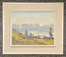 Eugster P., Ölbild, Landschaft, Alp, Steinmauer, Alpstein