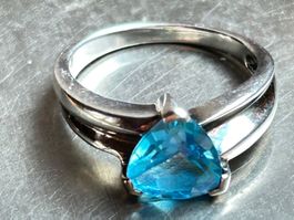 Aquamarin Ring, Silber 925, Dreieck Schliff, Neuwertig (56.5
