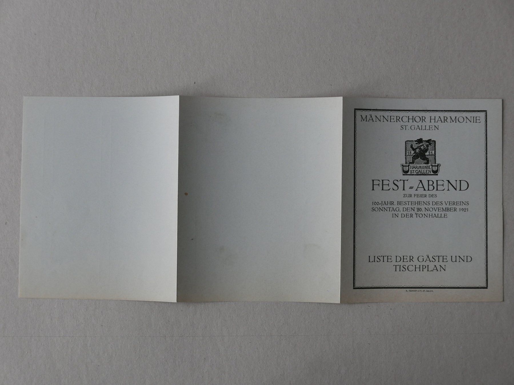 Documents: MÄNNERCHOR HARMONIE ST. GALLEN 1921 PROGRAMM – D'occasion à Balgach par Zwischenraum 5