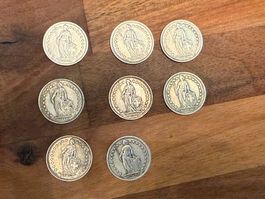 Lot - 8 Stück Silber 1 Franken.
