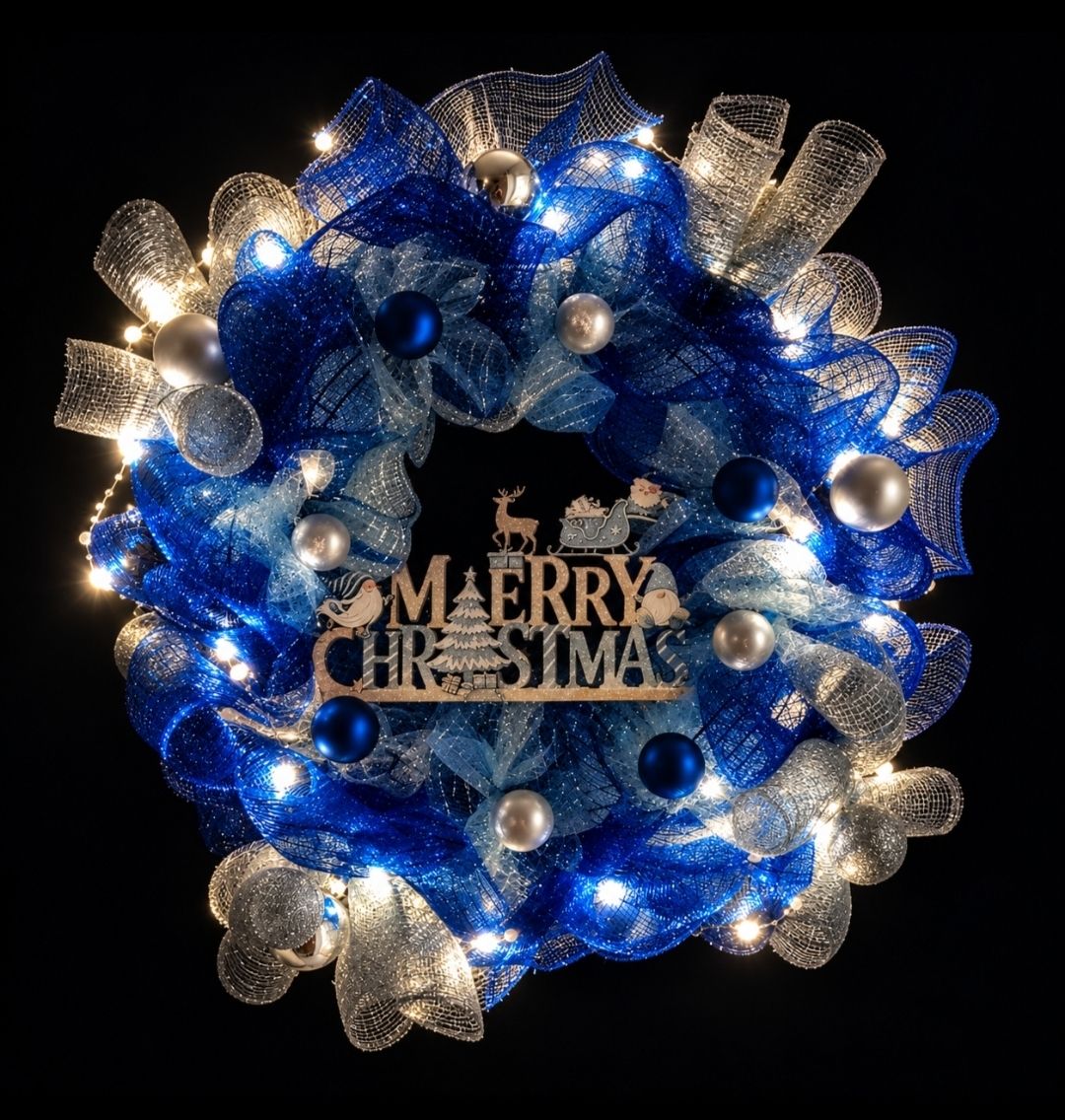Toutes les décorations: Weihnachtskranz blau silber mit Beleuchtung und Schild – Neuf (Voir description) à Dielsdorf par jack-1 1