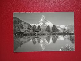 Zermatt Matterhorn Wasserspiegelung im Grindjisee s/w Karte