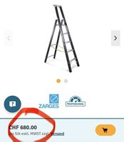 neue ZARGES Stehleiter, 1-seitig begehbar, Standhöhe 2,12 m