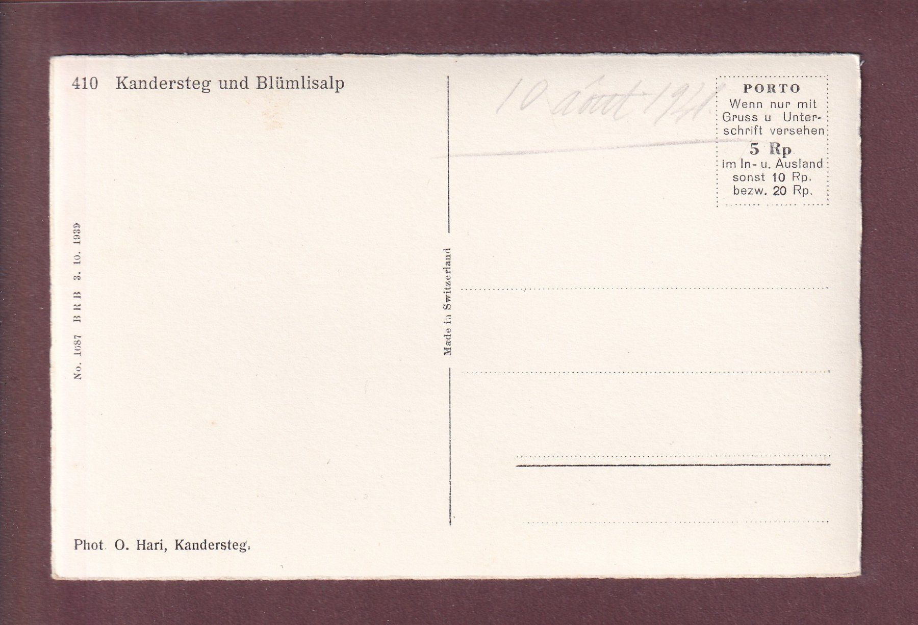 Cartoline postali: KANDERSTEG - Blümlisalp – Usato da Pully venduto da nicecards 1