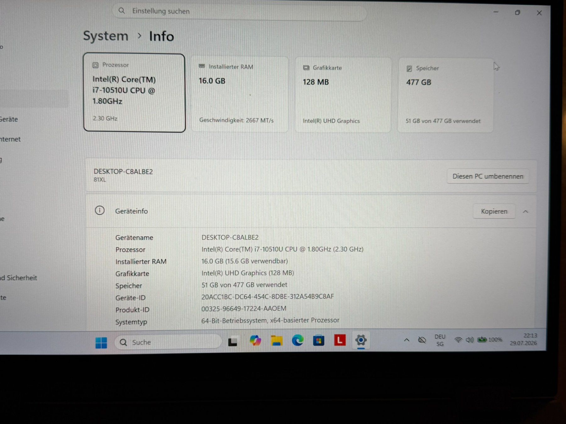Lenovo Portables: YOGA C640-13IML LTE , Touchscreen – D'occasion à Spiez par eag01 6