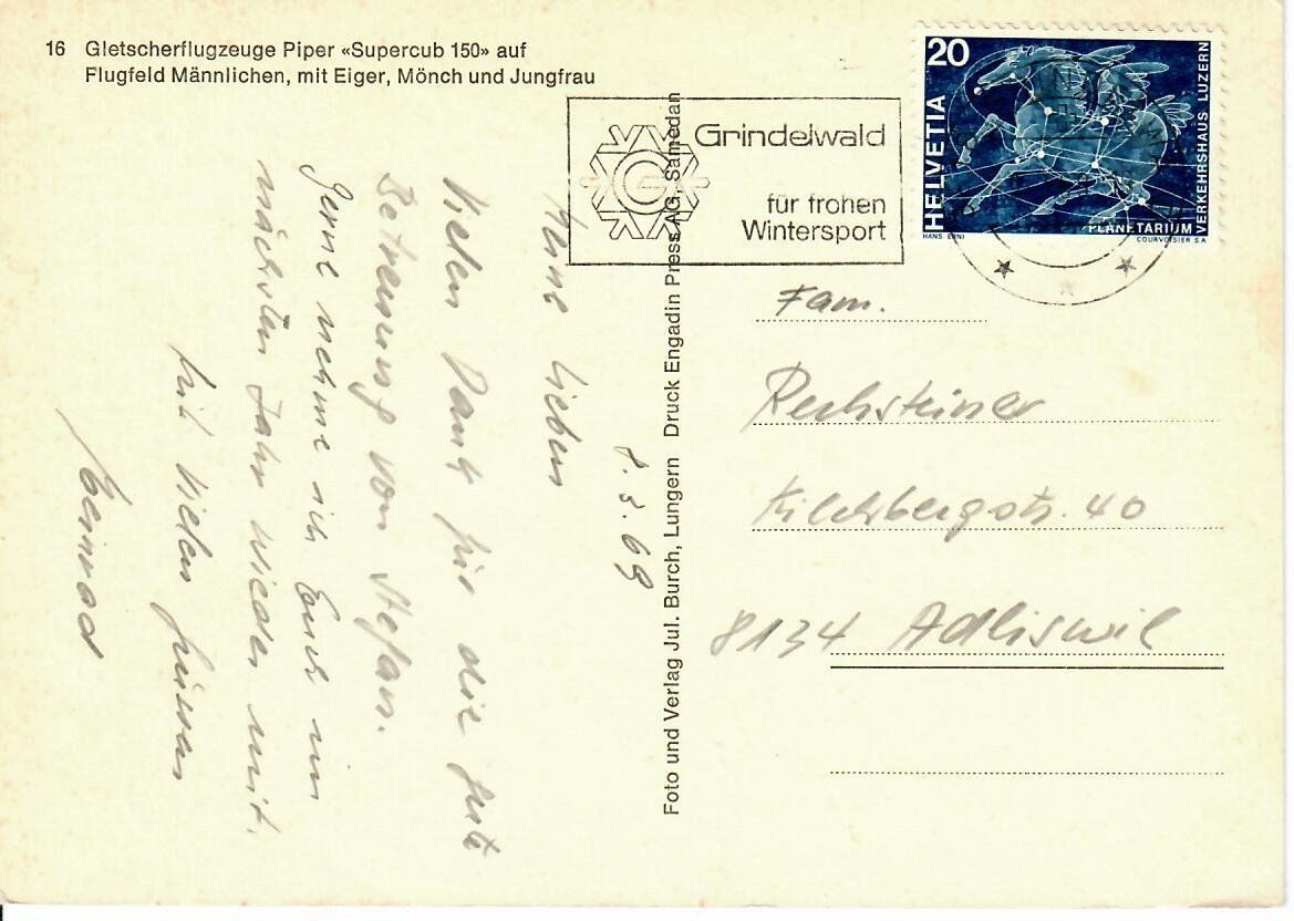 Cartoline postali: Gletscherflugzeuge Piper "Supercub 150" – Usato da Hochdorf venduto da Ziegel-16 1