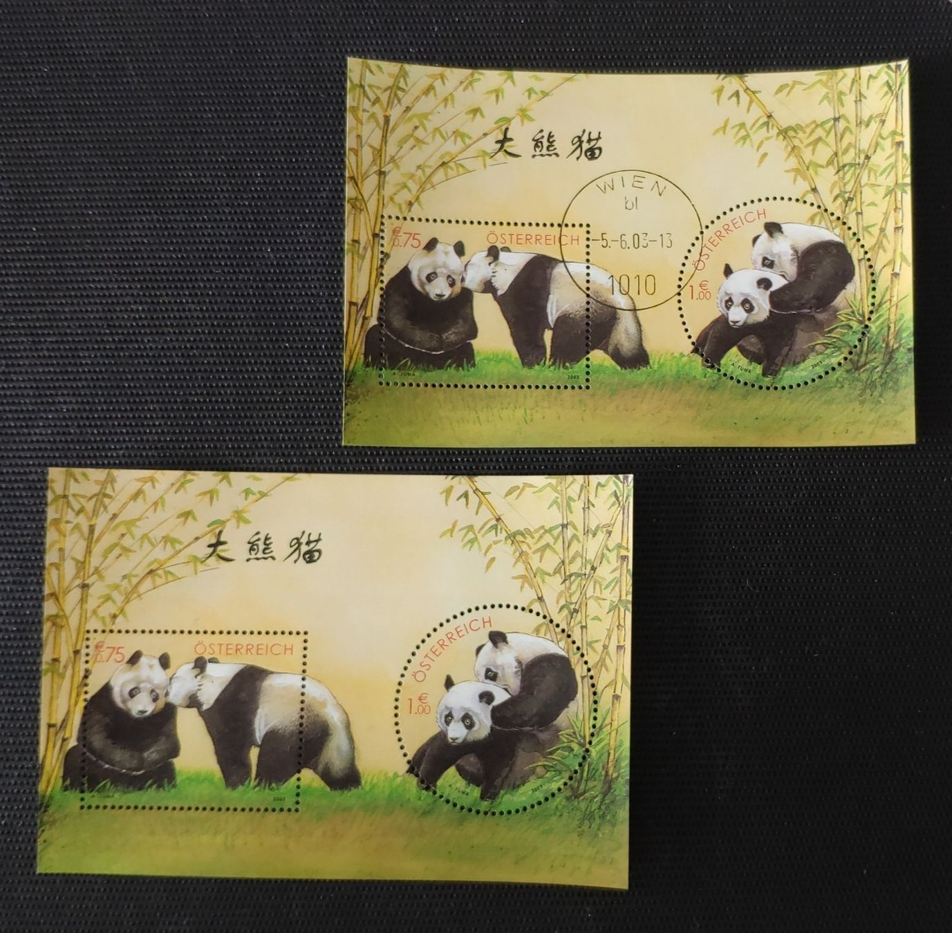 Tutti i francobolli: Grosser Panda 2003 Oe Eckigen + Runder Briefmarke auf Block – Usato da Volketswil venduto da Spacepanda 1