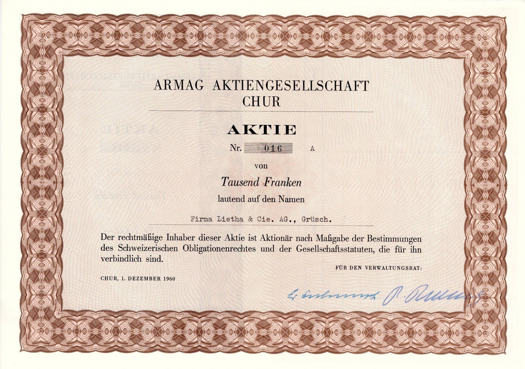 Documents: Armag AG Chur – D'occasion à Ittigen par hiwepa