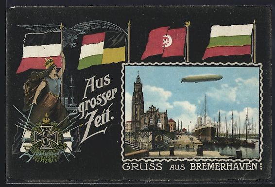 Foto & Poster: Bremerhaven, Zeppelin über dem Hafen, P – Usato da Berlin venduto da bartko-reher