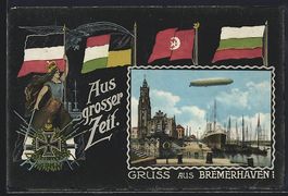 Bremerhaven, Zeppelin über dem Hafen, P