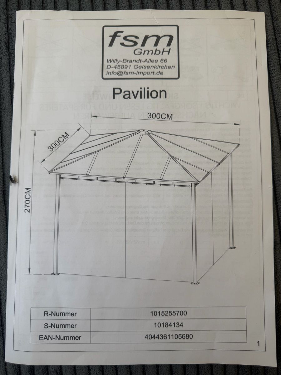 Parasols: Pavillon mit Plexiglas – Neuf avec emballage d'origine à Bargen SH par Anita8255 1