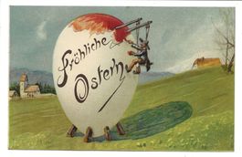 Fröhliche Ostern - Eier-Maler - lustige Präge-Litho - 1907