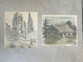 Zwei originale Zeichnungen signiert M. Stutz