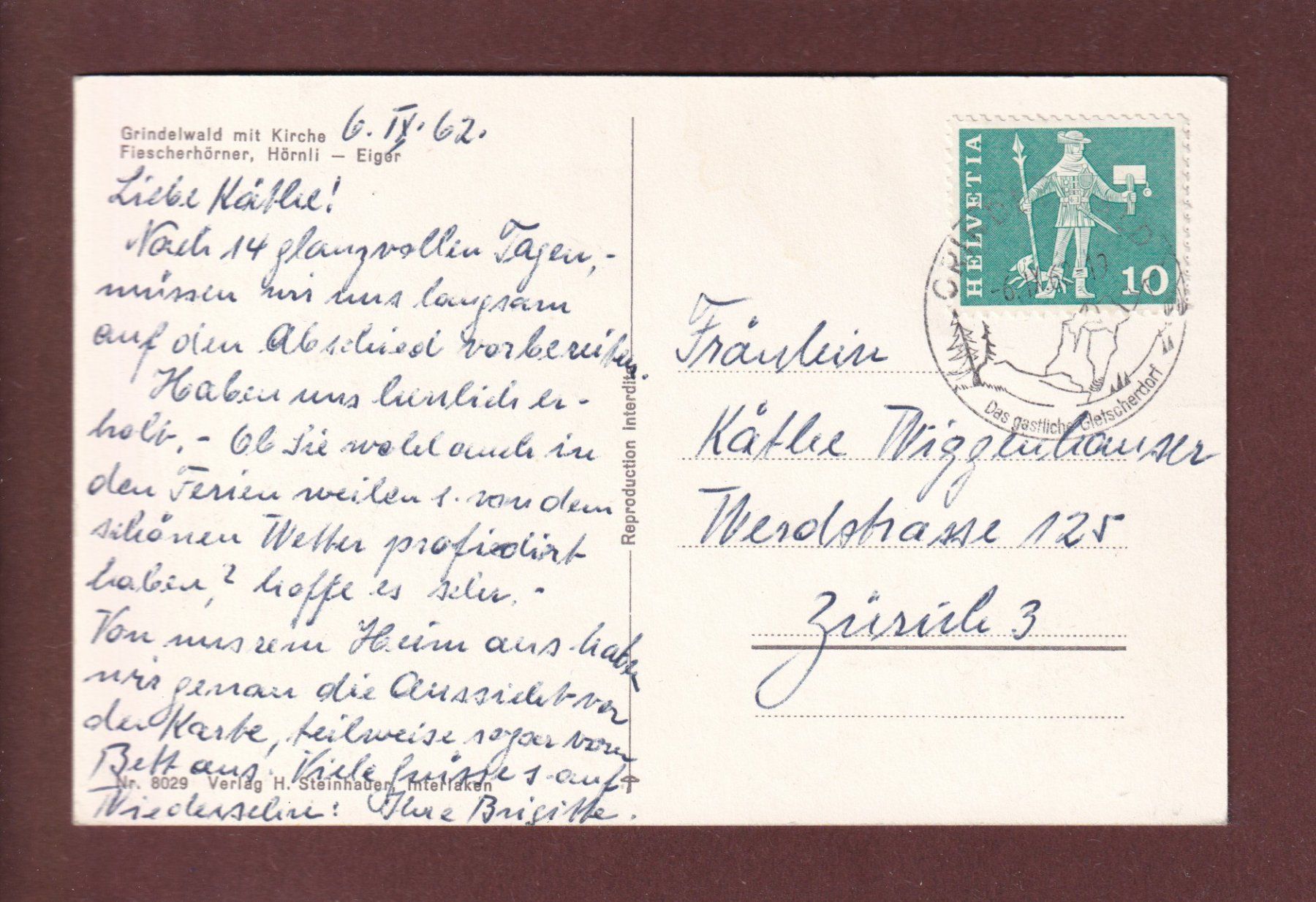 Cartoline postali: GRINDELWALD mit Kirche - 1962 // Falte // – Usato da Pully venduto da nicecards 1