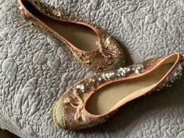 Macarena Espadrilles, Gr. 39, Roségold Pailletten, Sommer