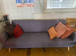 Schlafsofa/3er-Sofa Stoff Grau mit Holzbeinen - ausklappbar