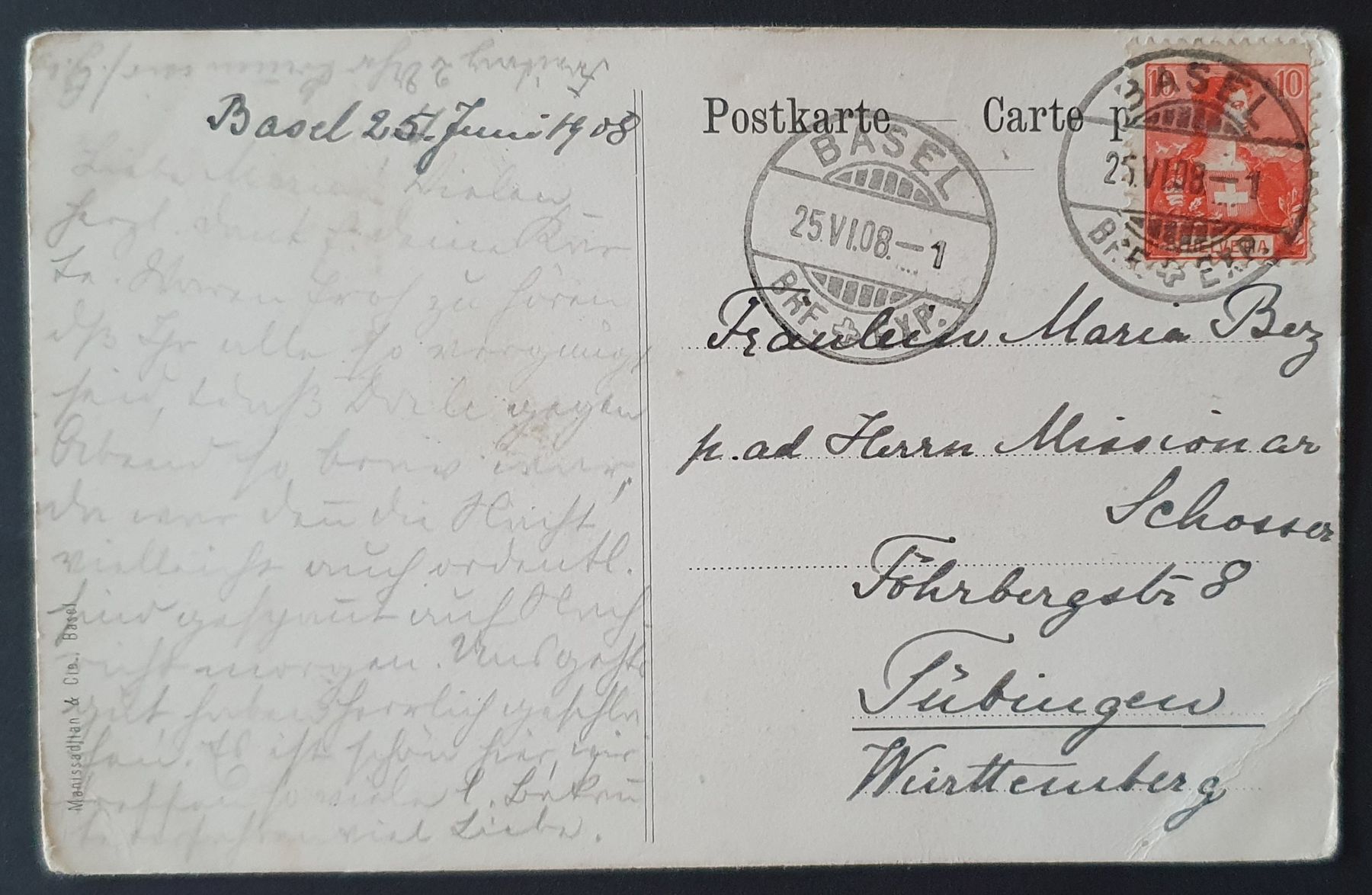 Cartoline postali: Missions-Mädchenhaus Basel 1908 – Usato da Kreuzlingen venduto da Rschweiz1 1