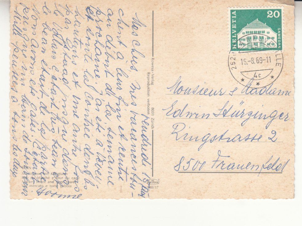 Cartoline postali: Bern 1969 – Usato da Bürglen TG venduto da StampGraf 1