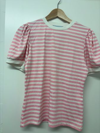 Ripp-TShirt rosa-weiss gestreift, Gr. L