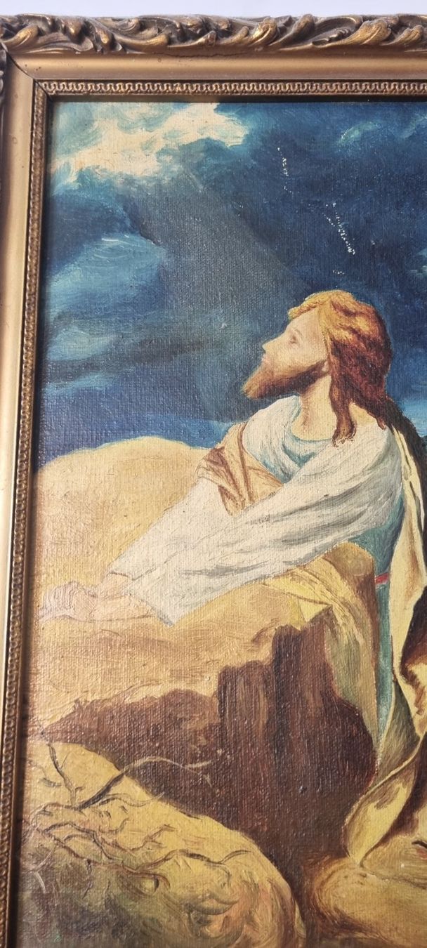 Gemälde: Gemälde Jesus auf dem Tempelberg, monogrammiert 37x29cm – Gebraucht aus Grenchen von swiss.antiques 2