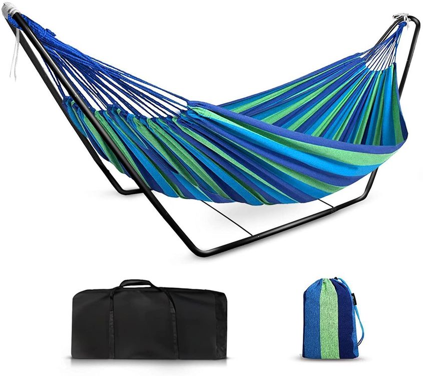 Doppel Hängematte mit Gestell Outdoor, Baumwolle mit Tasche Kaufen