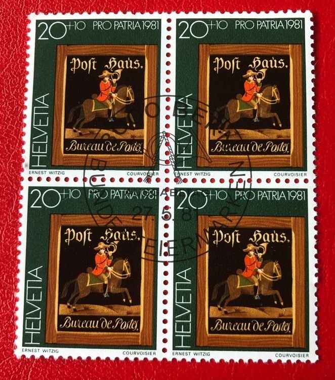 Tutti i francobolli: 4 er Block Nr.B 190 mit Stempel Bern 1981 Postschilder – Usato da Aarau venduto da Billa007