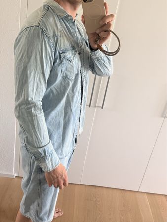 Herren Hemd Jeansoptik hellblau Gr L denim Jeans 