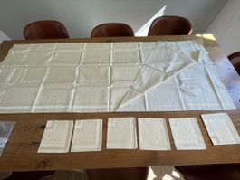 Tischdecke 170cm x 130cm 6 Servietten eierschalenfarbig 